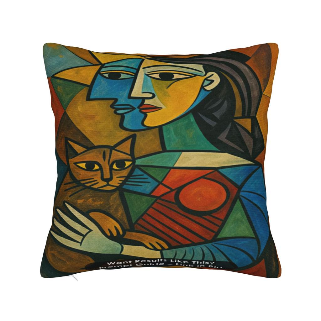 Picasso Cat Oil Pillow Case  Comfy Pillow Cover For Sofa Couch Bed Living Room Retro Trendy Pillowcases