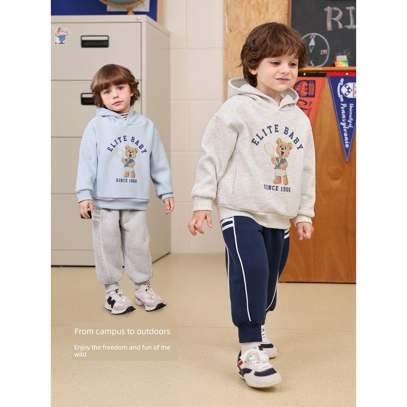 Boys' Casual Pants with Drawstring, Fleece-Lined, Thickened Sweatpants, Winter Pants, Children's Clothing, Trendy
