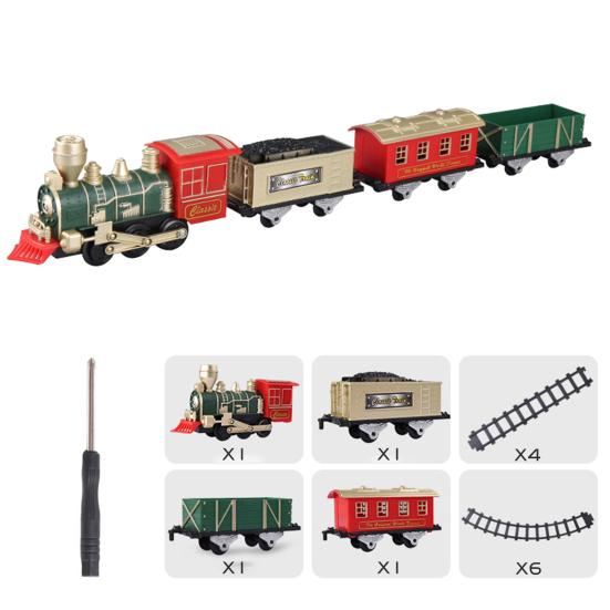 1 Set Elektro-Bahn-Spielzeug mit Lokomotive, 3 Waggons, Bahn, pädagogisches Weihnachts-Spielzeug, klassischer Zug mit Licht und Ton, Geschenk für Kleinkinder, Jungen und Mädchen