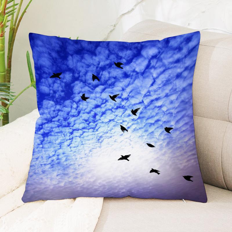 Seagull Beach Sunset Scenery Print Pattern Cushion Cover Home Living Room Sofa Decoration Waist Cushion Pillow Pillow Cover
