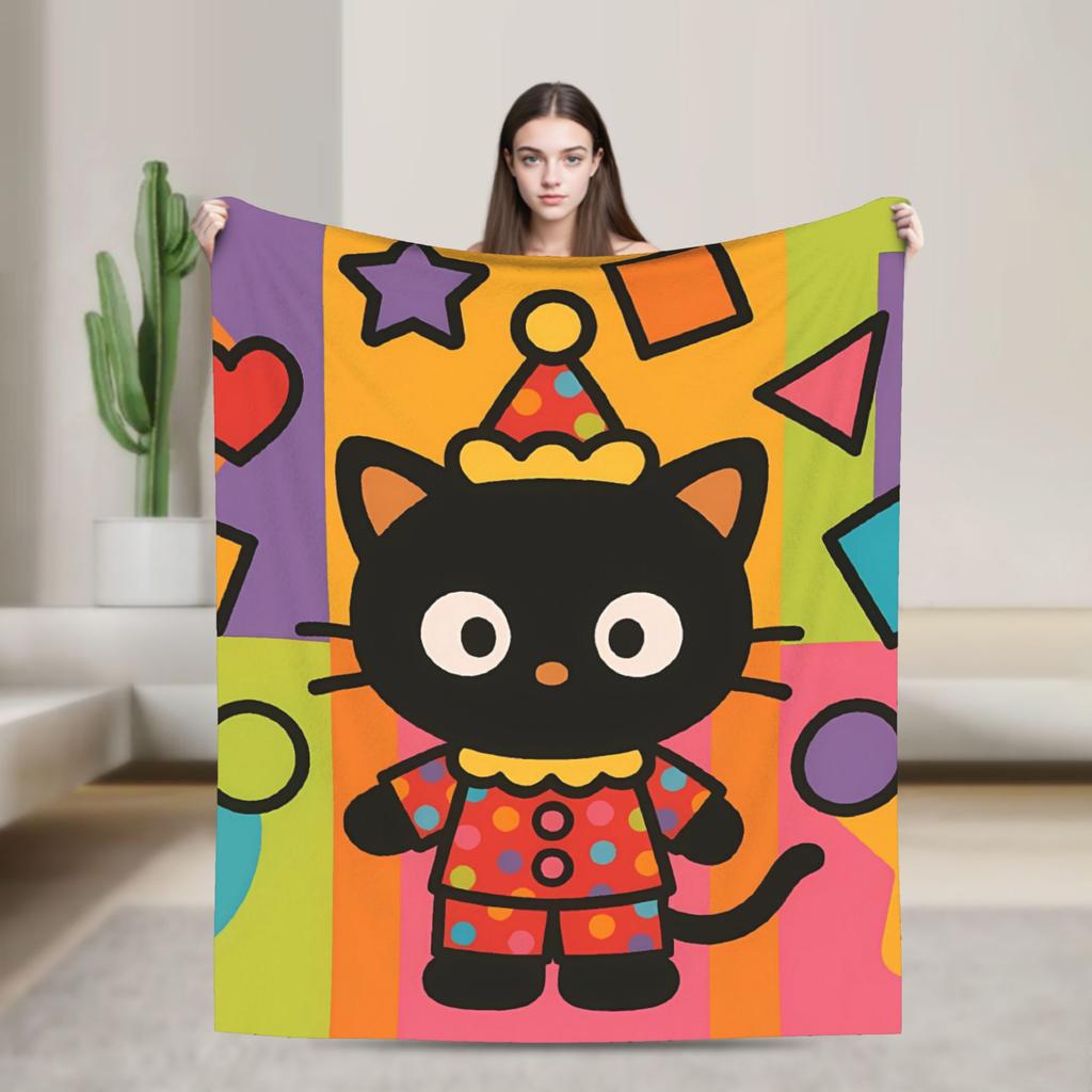 Cute Chococats Blanket Black Cat Warm Soft Street Trend Plush Bedding Throws For Kids Living Room Flannel Bedspread Bed Cover