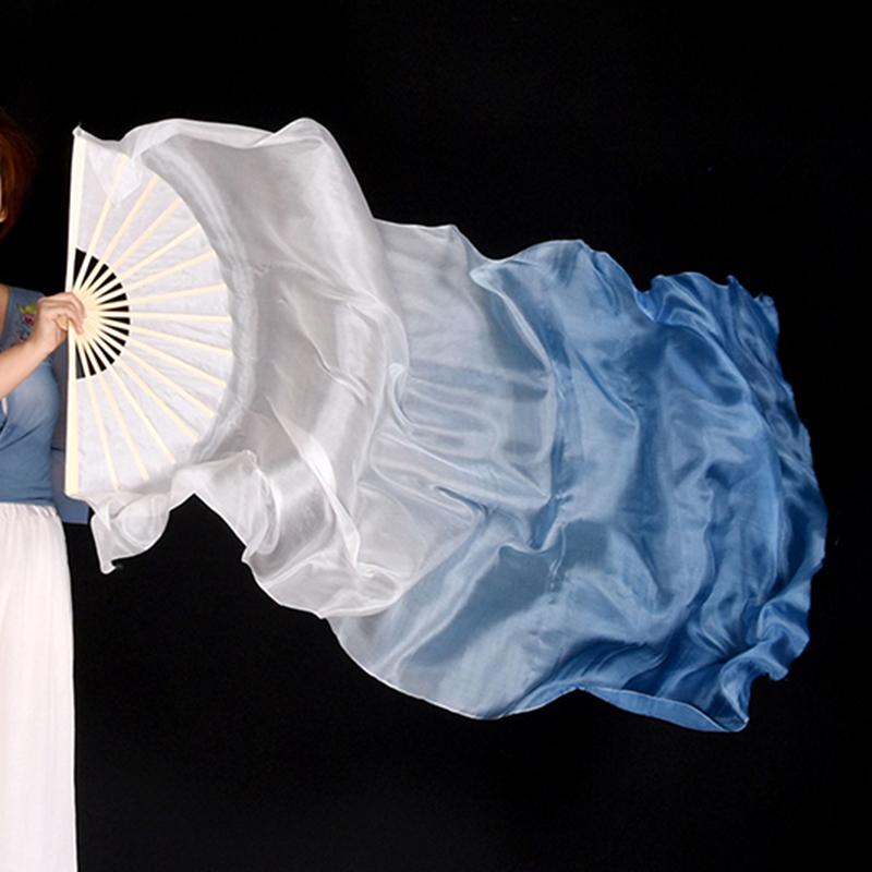 Gradient Silk Women Belly Dance Fan Practice Competition Props Stage Show Costume Accessory Hand Dye Flowy Extra Long 180Cm Fan