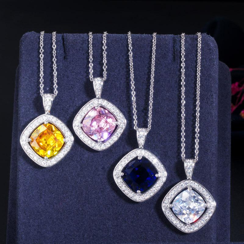 Simple Three-Piece Set Of Micro-Inlaid Zircon Square Earrings, Pendant, Ring Set Chain.