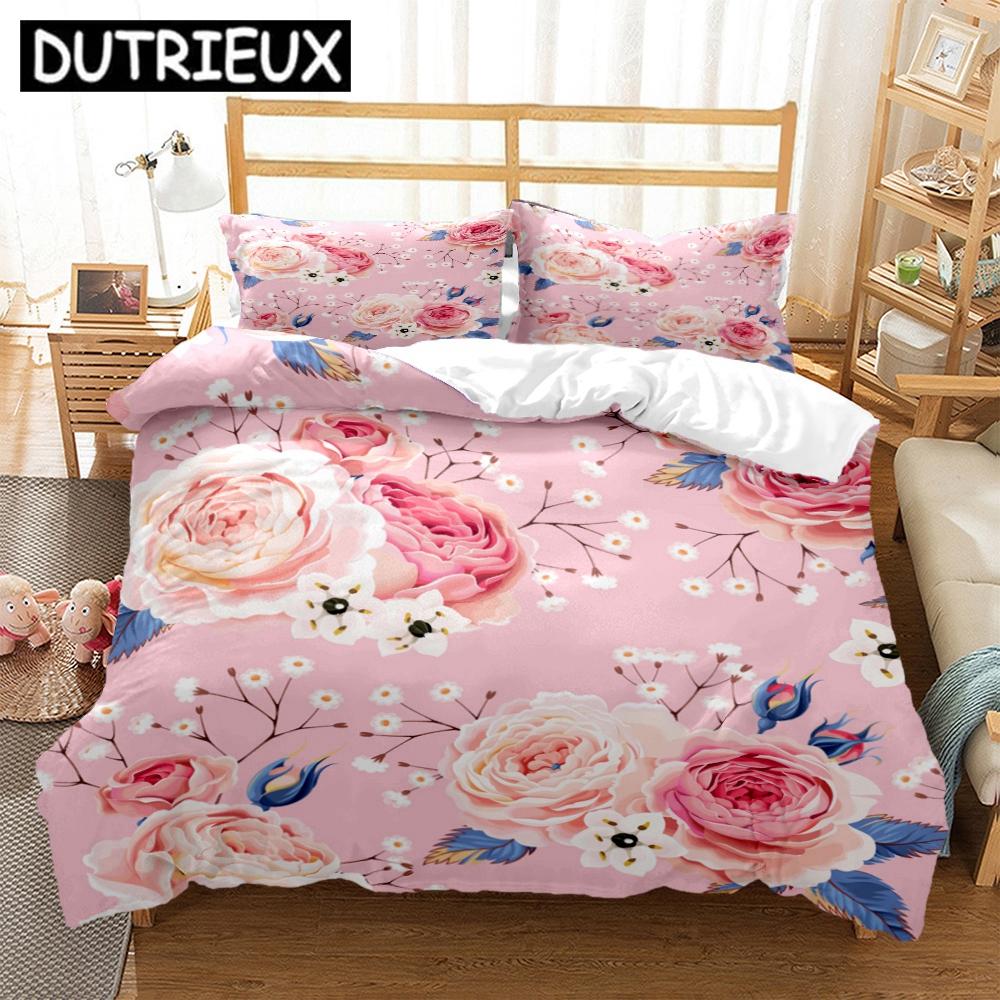 Rose Flower Art Print Three Piece Bedding Set Fashion Article Children Or Adults For Beds Quilt Covers Pillowcases Bedding Set