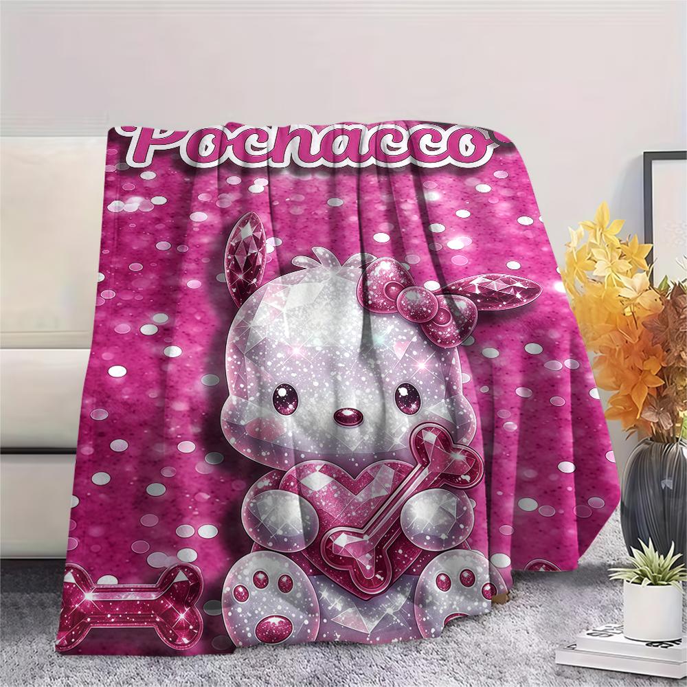1PC Pochacco Print Flannel Blanket, High quality All Seasons, Home Decor, Warmth and Comfort, Perfect for Christmas Gifts