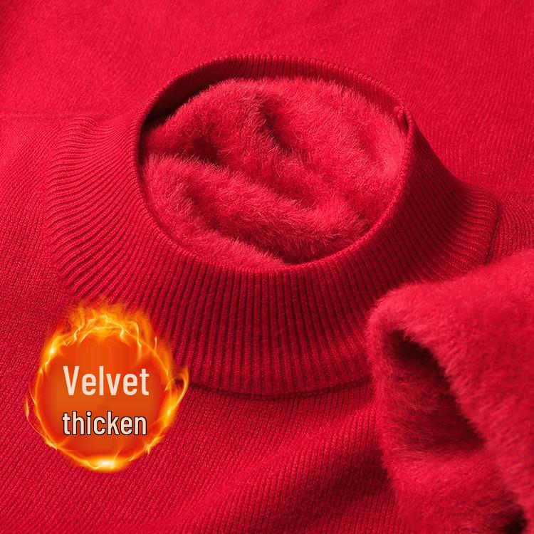 Men s Thick, Warm Knitted Sweater - Fleece-Lined, Half-High Collar, Long Sleeve, Solid Color Winter Base Layer. M