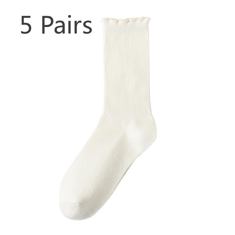 

5 пар женских осенних носков Anti Pilling Twist Academy Wind Tube Pile Socks 5 Pairs слоновая кость