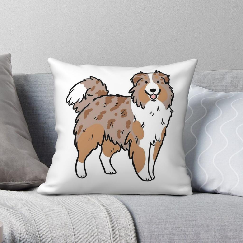 Red Merle Australian Shepherd Square Pillowcase Polyester Linen Velvet Pattern Zip Decor Sofa Cushion Cover 18"