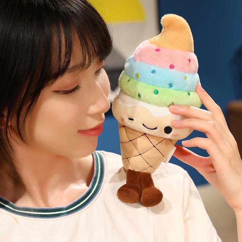 Adorable Smiley Ice Cream Plush Toy Soft Stuffed Multicolor Ice Cream Plushie Cute Plush Doll For Home Decor Gift For Girls