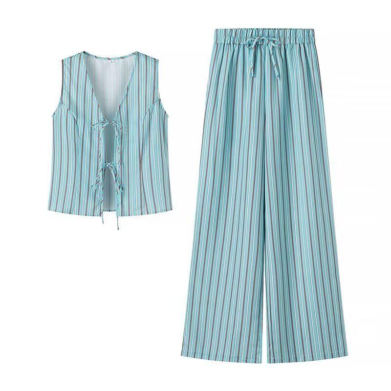 Kaslead New Arrival Women's Clothing Fashion Style Fashion Simple Lace Sleeveless Tops Casual Pants Suit