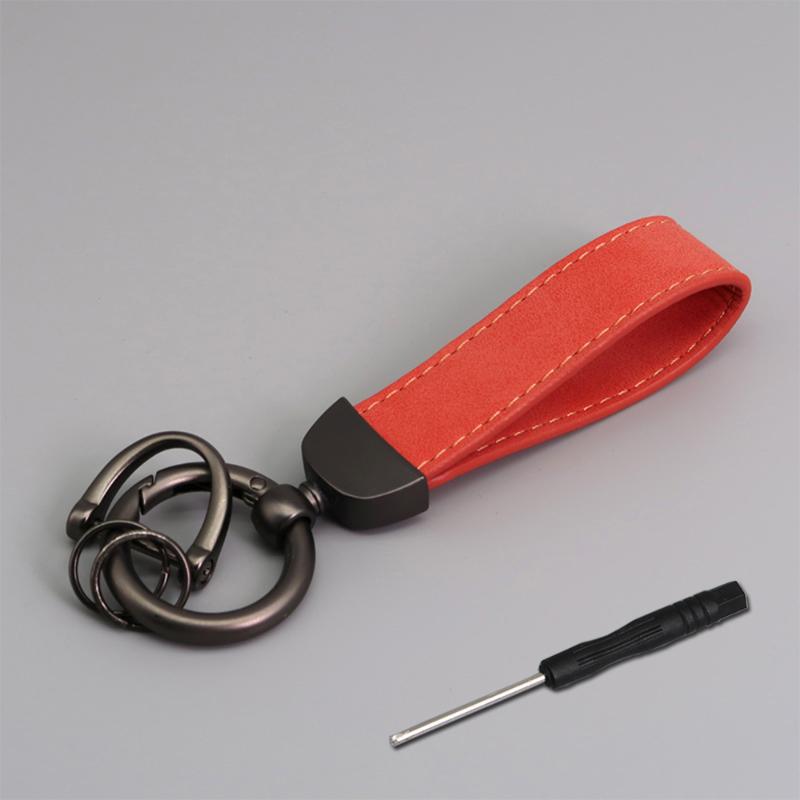 

Роскошный автомобильный брелок для ключей из натуральной кожи, однотонная пряжка, автомобильный брелок для ключей, автомобильные аксессуары, подарок красный