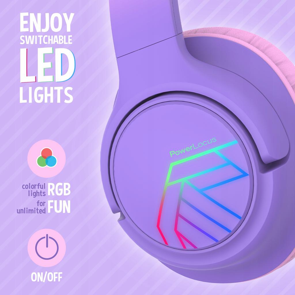 PowerLocus Bobo Purple Wireless LED AUX Headphones for Kids