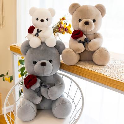 Rose Bear Doll Plush Toy Qixi Festival Valentine's Day Gift for Girls Throw Pillow