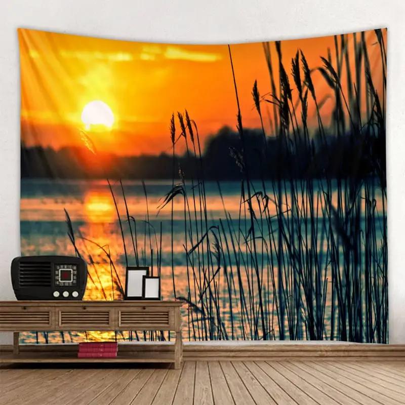 Wandbehang Boho Wandteppich Mandala Kunst Dekoration Wunderschöne Sonnenaufgang Sonnenuntergang Landschaft Groß