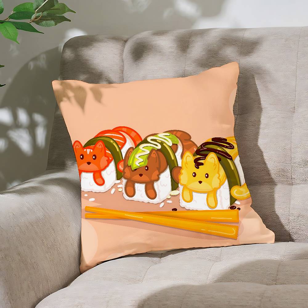 Cartoon Schattig Sushi Kussenhoes Sierkussenhoes Scandinavische Vintage Stijl Kussenhoezen Woonkamer Sofa Bank Zitdecor