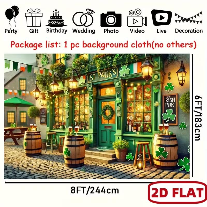 2D Vintage Irish Pub Street Backdrop for St. Patrick's Day Live & Party