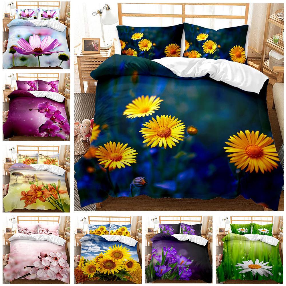 2022 New Idyllic Plants Flower Series Sunflower Three-Piece 3D Quilt Cover Wish