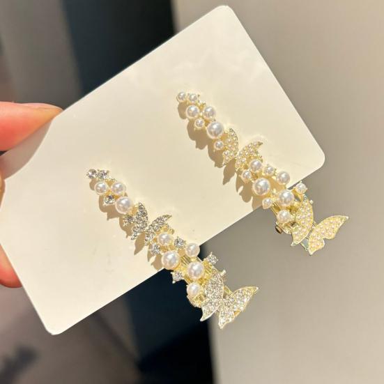 Girl Hairpin Imitation Pearls Fairy Butterfly Design Side Bang Hair Clip