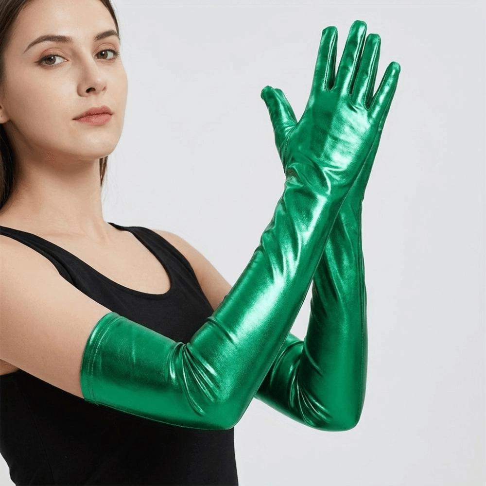 Hip Hop Long Gloves Skinny Etiquette Mittens Shiny Patent Leather Gloves Stage Performance