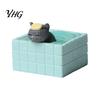 Decorative Cat in Bathtub Cute Bathing Figurine, Mini Kitten Blue Statue, Micro Landscape Charming Office Desk Decor Fairy Garden Ornament,