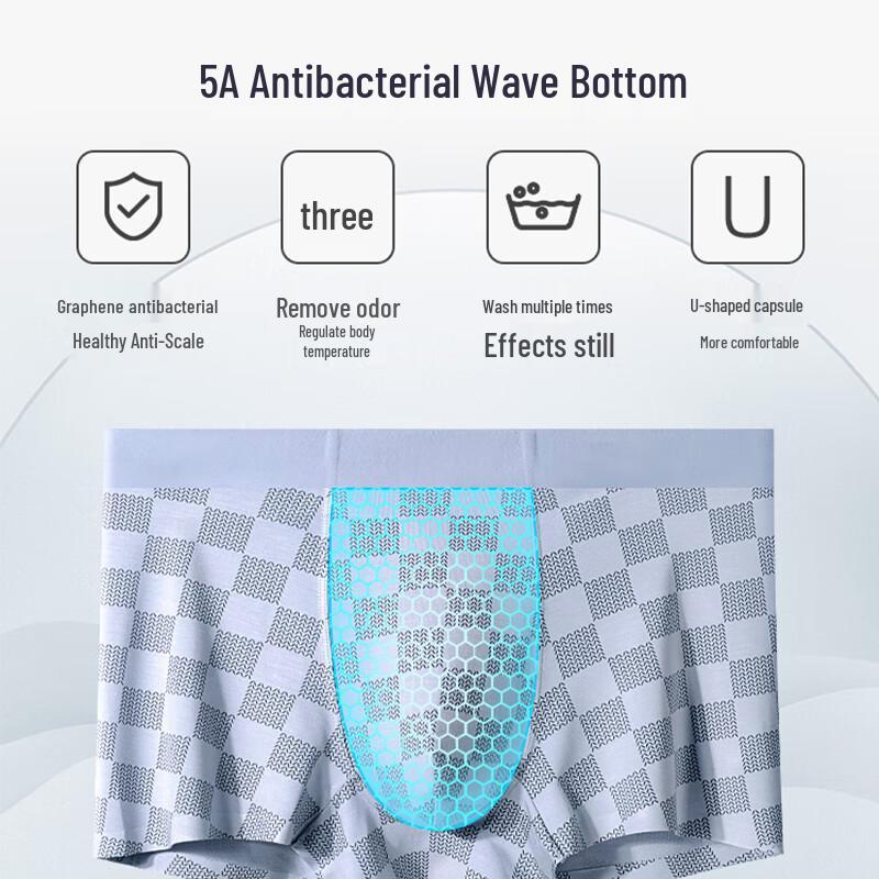 Men's Modal Antibacterial Seamless Plaid Boxer Briefs