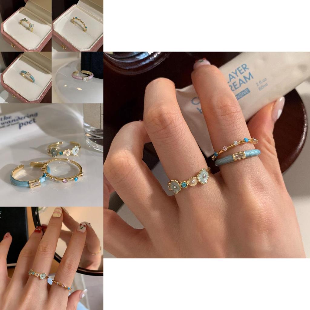 Stunning Glacier Mint Blue Enamel Ring Featuring Unique Floral Design For Women