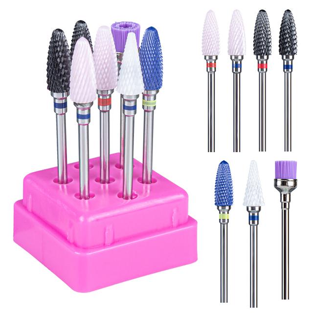 7pcs Ceramic Nail Drill Bits Set Milling Cutter for Manicure Machine Accessories Rotary Burrs Pedicure Cutter for Remove Gel Bit