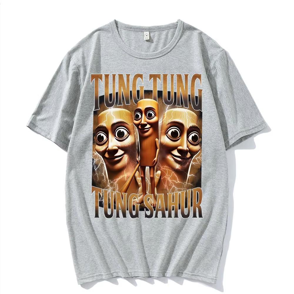Tung Tung Tung Sahur T-shirt Men's Summer Sweat-absorbing Breathable Top Cotton Crew Neck Short Sleeve Fashion Men's Clothing