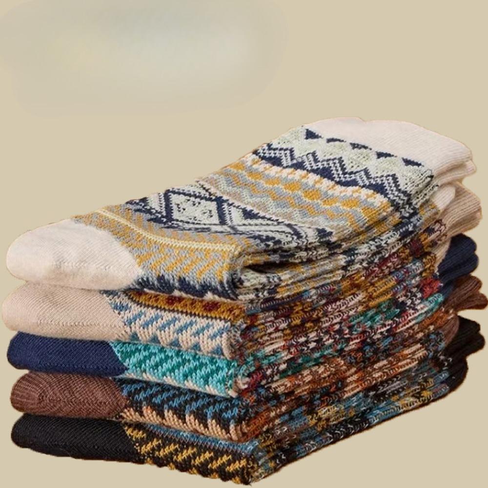 Double-needle Double-way Socks for Men, Mid-calf Cordless Long Socks, Cotton Ethnic Style Long Calf Retro Trend for Autumn and Winter