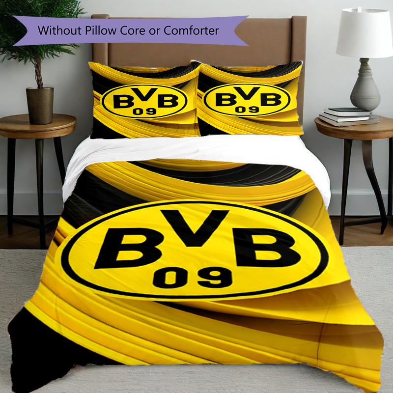 3pcs Duvet Cover Set (1*Duvet Cover + 2*Pillowcase, Without Core), Borussia Dortmund Print Bedding Set, Bedroom Decor, All‑Season, Birthday Gift