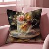 Painting Cup of Flowers Cushion Cover Multi-Scene Pillow Cover for Home & Car - Reversible, Soft & Durable for Daily Use