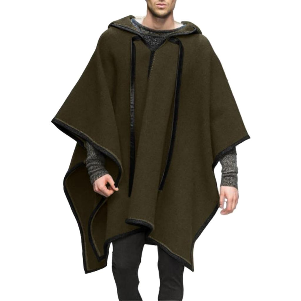 Herren Lässiger und Modischer Kontrastfarbiger Umhang Schal Pullover Cape Kapuzenwollmantel