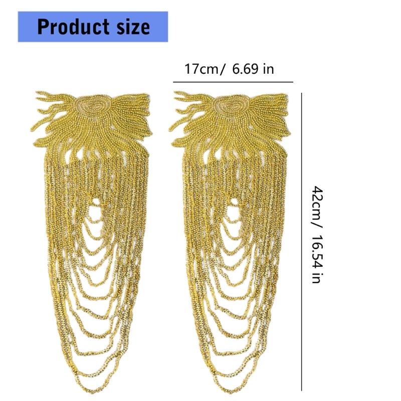 Pair Of Glittering Sequins And Beads Fringe Trim For Shoulder Embellishment Comfortable Wear In Event Craft Decoration