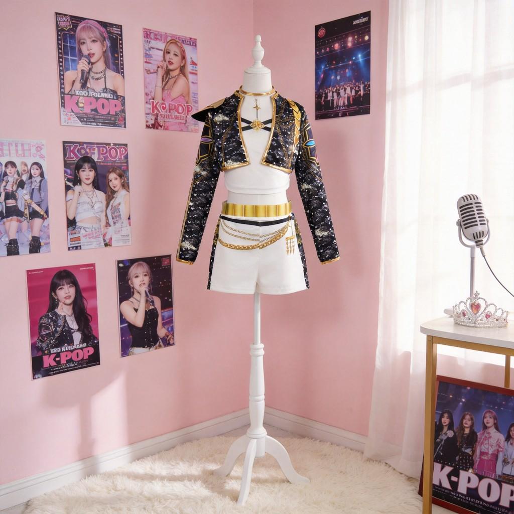 Kpop Demon Hunters Rumi Childrens Sequin Stage Costume With Short Pants For Dance Performances