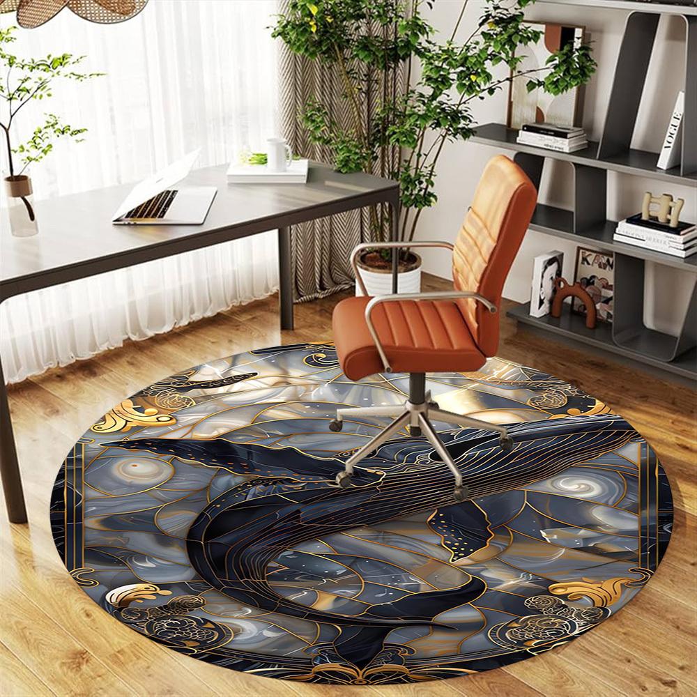 1PC Whale, Art Nouveau, Marine Life Round Chair mat Area Rug - Non-Slip, Floor Mat for Office, Bedroom, home decor Christmas Gift c0528133