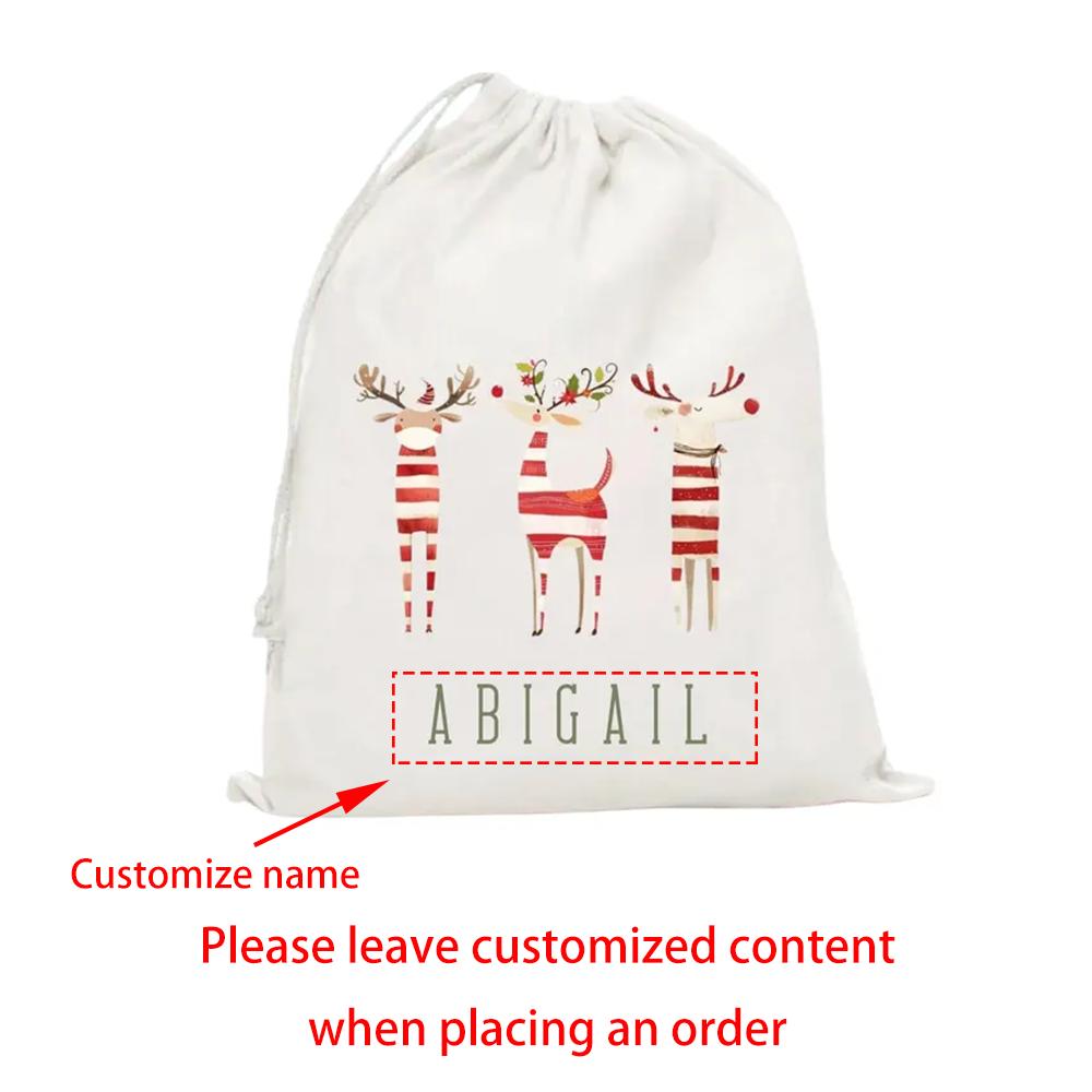 

Custom 4Pcs Christmas Reindeer Favor Bags Xmas Holiday Party Favors Christmas Drawstring Treat Bags Student Teacher Gift Sack 4pcs 13X18cm
