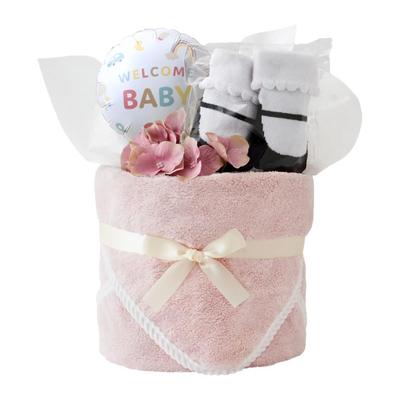 Regalo bel Baby Shower Presentkit med blöjtårta, meddelandekort, babysockor och handduk för flickor och pojkar, Poupon (Svart formell x Rosa, Pampers Liten)