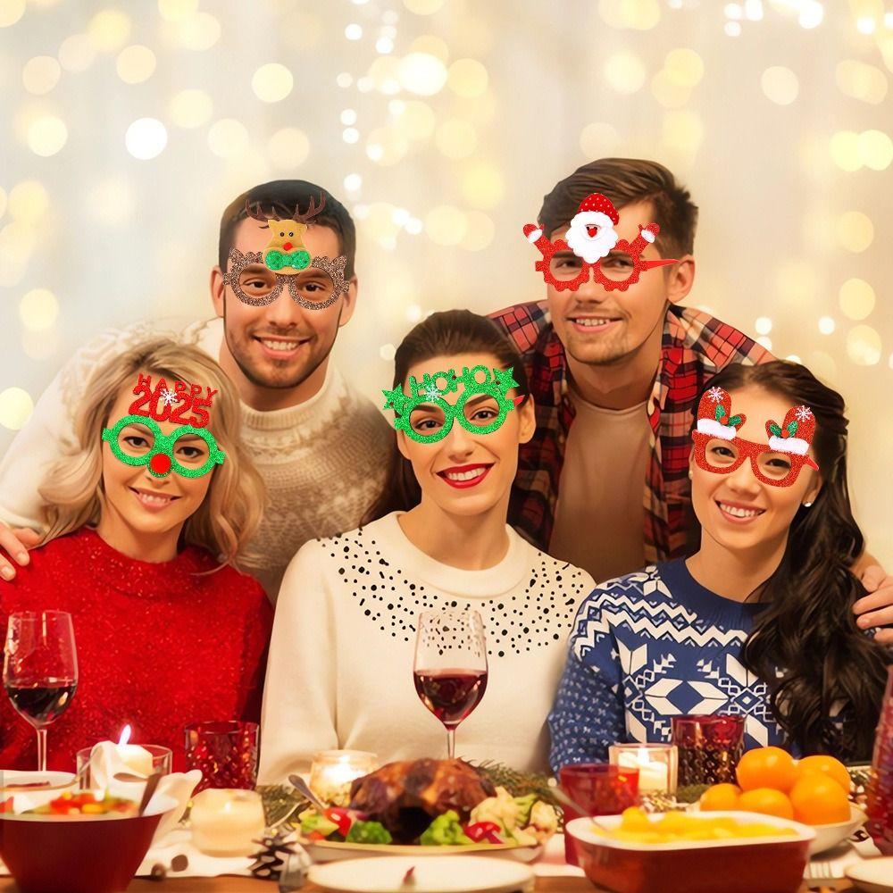 6pcs Funny Santa Claus Snowman Glasses Cartoon New Year Decorative Glasses Adults and Children