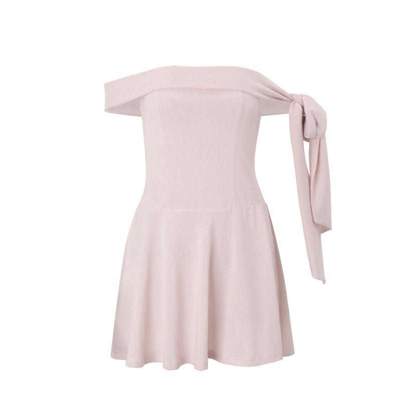 

INS Fashion Style 2025 Summer Women s Clothing Sexy off-Shoulder Bows off-Shoulder Pink Young Adult Pure Desire Dress Pink L