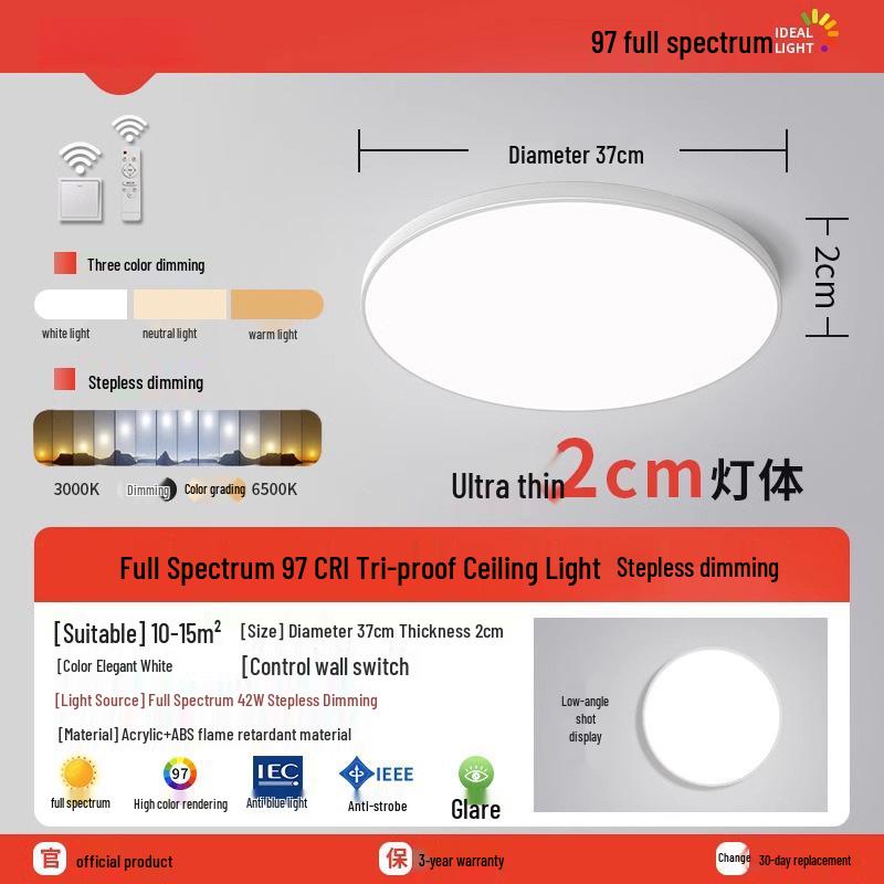 Ultra-Thin Round LED Ceiling Light for Bedroom, Bathroom & Balcony - Modern Minimalist Design with Eye Protection