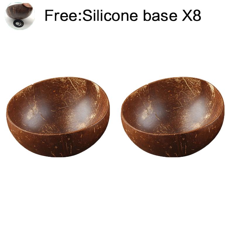 Coconut Bowl Set Natural Handmade Coconut Shell Tableware Wood Spoon Dessert Fruit Salad Mixing Rice Ramen Wooden Bamboo Bowl