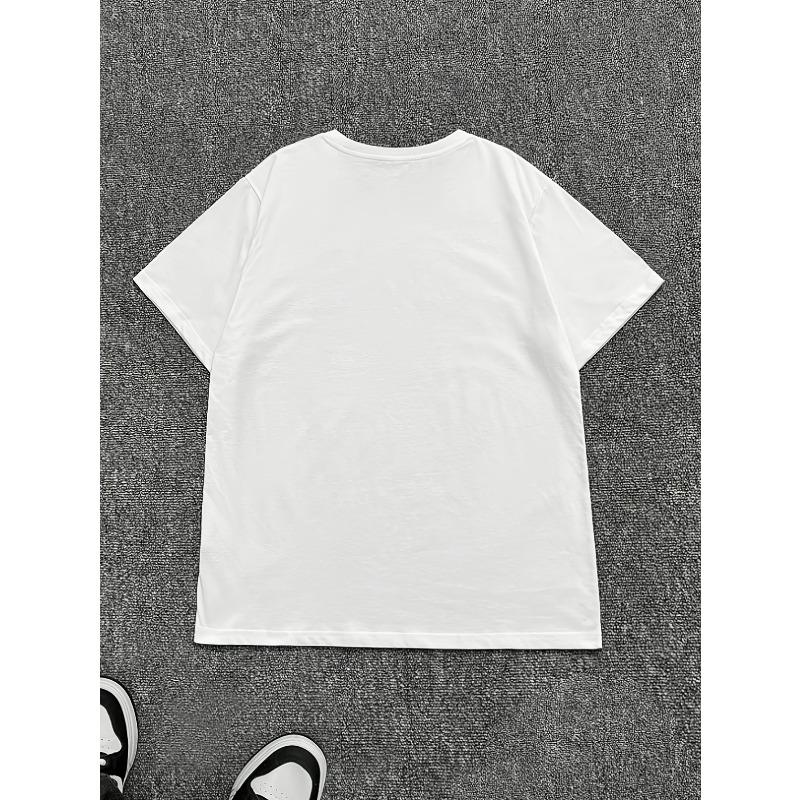European sizes Creative Pattern, Men'S Casual Crew-Neck T-Shirt, Medium Stretch, Summer Short-Sleeved Top, Stylish And Versatile