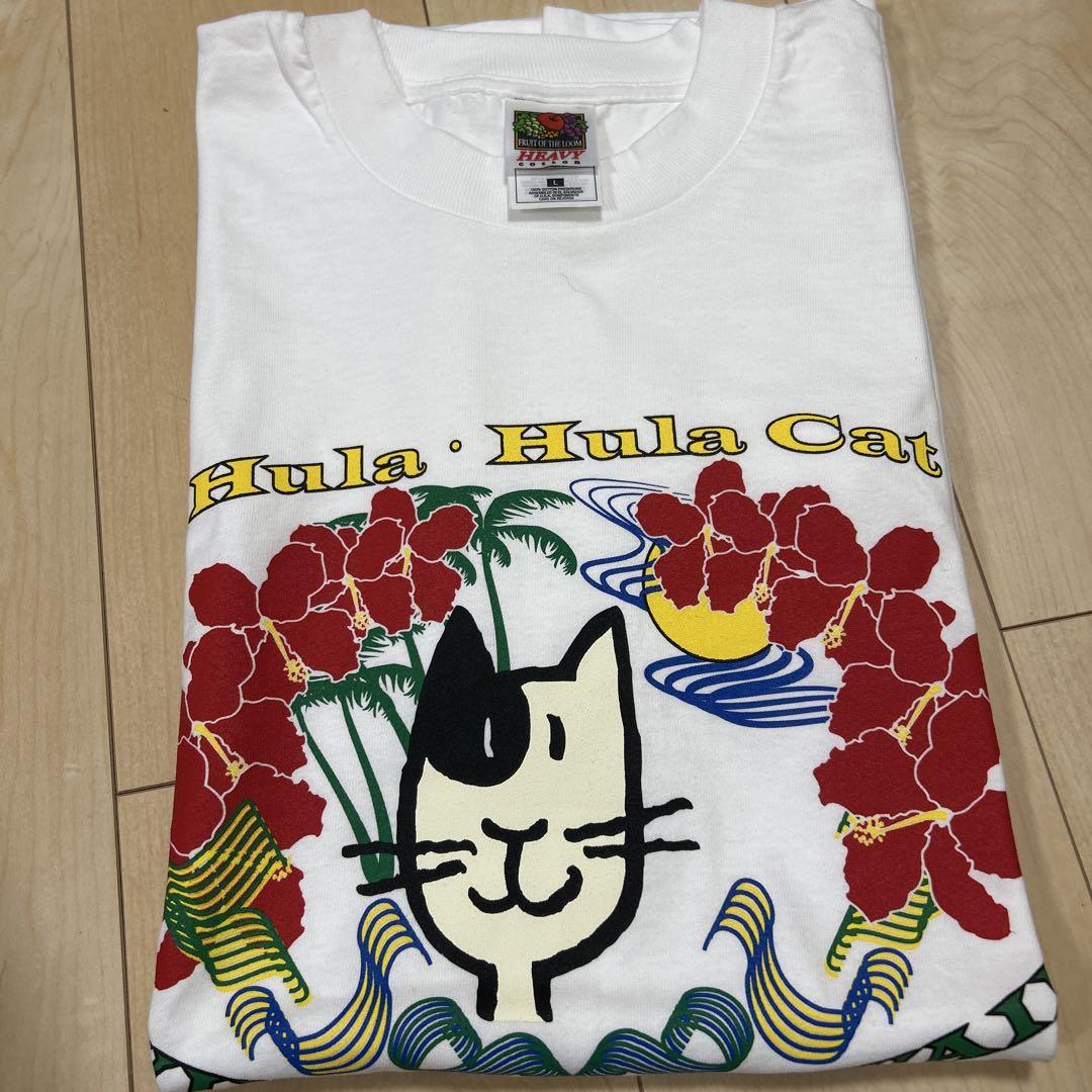 

[USED] Hula Hula Cat T-shirt, size L, white