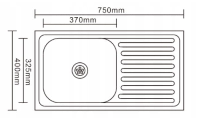 Einbecken-Stahlspüle mit Abtropffläche 40x75cm mit Siphonloch