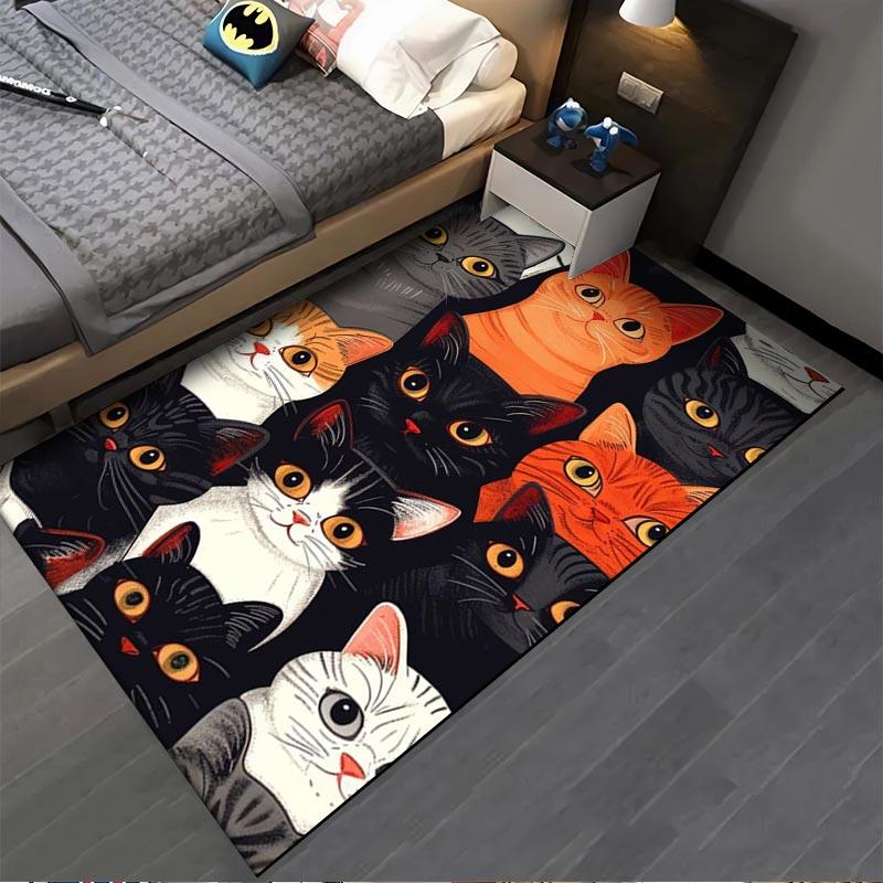 Cute Cartoon Cat Pattern Area Rug, Multicolor Modern Home Decor Suitable for use as an anti-slip for living room bedroom sofas