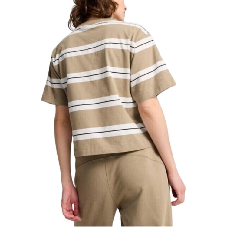Puma Squad Shorts Sports Casual Striped Round Neck Regular T-Shirt Women Tops 692983-67