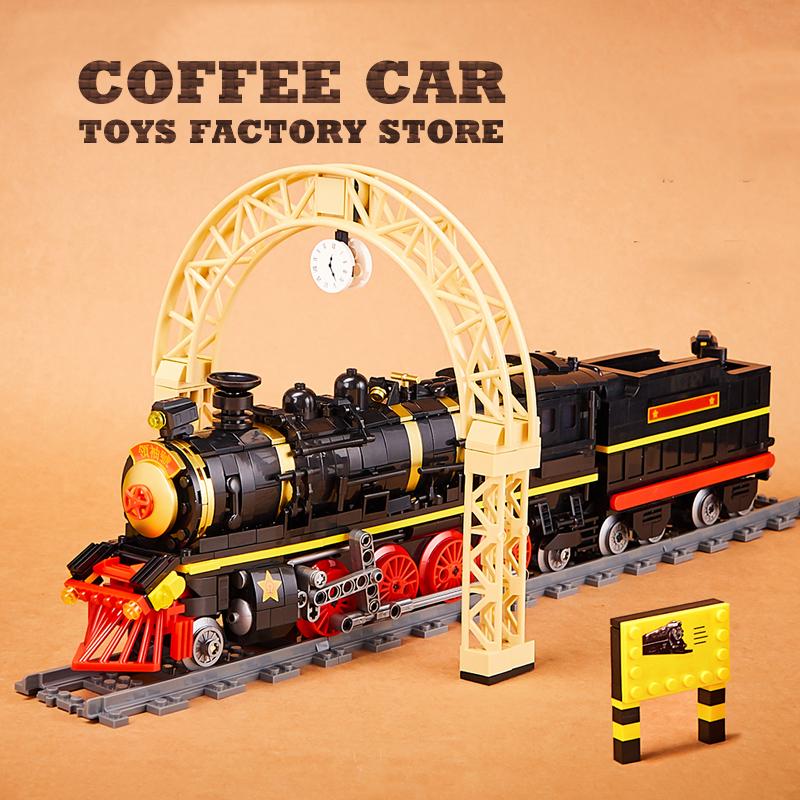 Non-Toxic Vintage Train Building Kits Classic Locomotive Blocks Toys City Railway Cars Bricks Display Model Adult Children Christmas Gifts