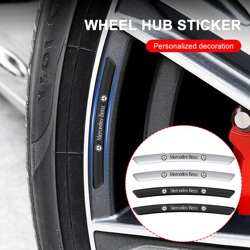 AABDB1 4Pcs Metal Car Wheel Hub Rim Tire Decoration Stickers Auto Accessories For Mercedes Benz W203 W204 W211 W210 W124 AMG W202 CLA