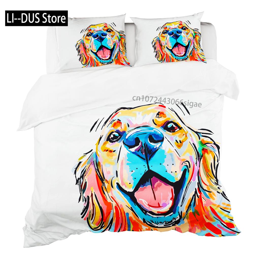 Brown Golden Retriever Duvet Cover Twin Animal Pattern Bedding Set 3 Piece Comfort Comforter Cover And 2 Pillowcases Full Size