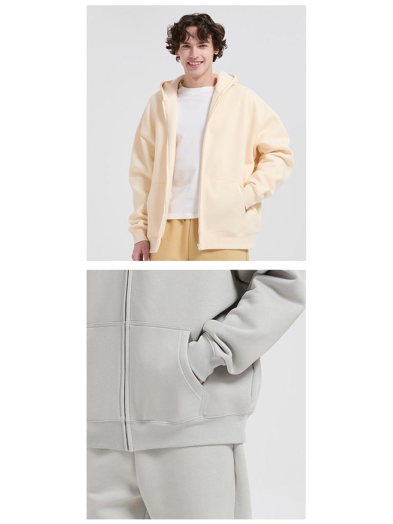 Sino-German Plush 330g Hooded Cardigan Sweatshirt for Men & Women - Custom Workwear with Logo & Printing Options